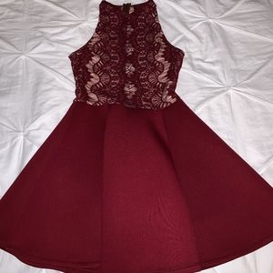 Maroon Red Lace Homecoming Dress